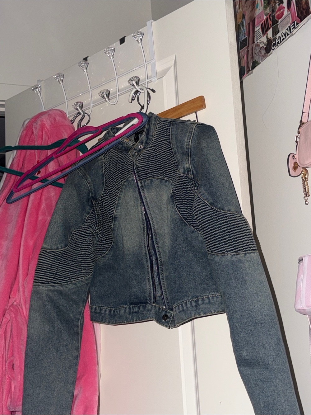 Cropped Blue Denim Moto Jacket - Women's Jeans Set Sz Small - Picture 6 of 6